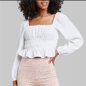 Wild fable puff sleeve smocked crop top